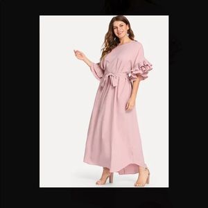 ‫Plus Pleated Ruffle Cuff Self Belted Dress